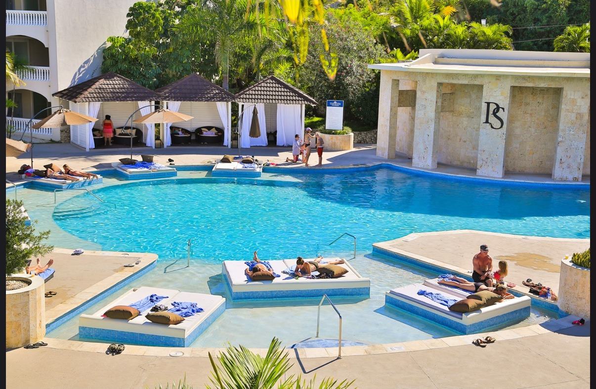 Poolside cabanas and loungers