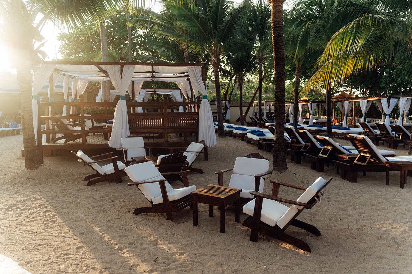VIP beach cabanas and loungers